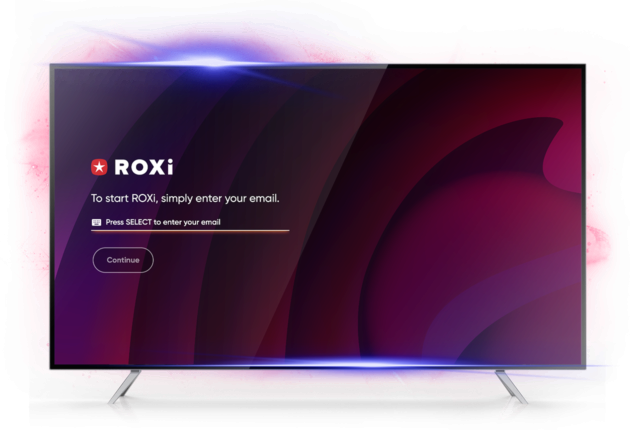 A television displaying the ROXi sign-up page